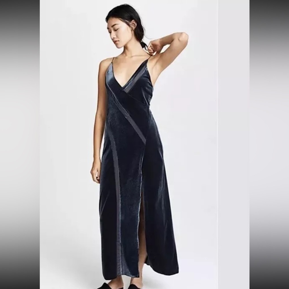 Free People Navy Velvet Maxi Slip Dress